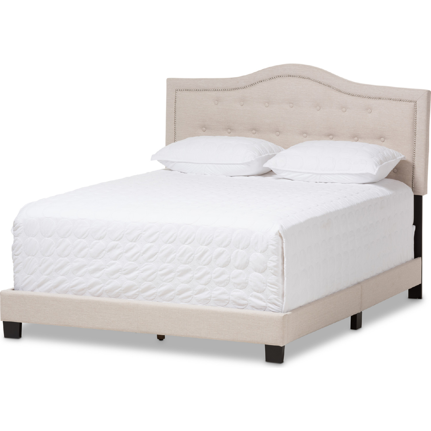 Emerson Queen Bed in Light Beige Fabric by Baxton Studio